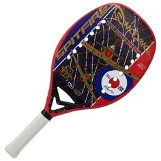 Raquete de padel Spitfire com design inspirado em avião da Segunda Guerra, moldura vermelha e cabo branco, ideal para jogadores que buscam estilo e potência.