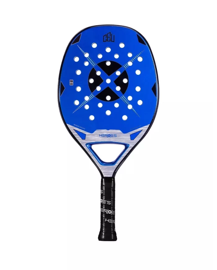 Raquete Heroes de Beach Tennis em destaque, mostrando design moderno e estrutura de fibra de carbono para alta performance.