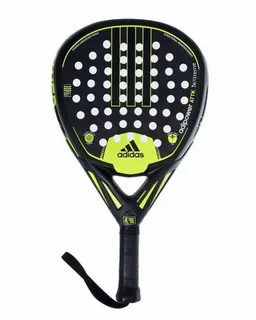 Raquete de padel Adidas Adipower ATTK Texxtreme em preto e amarelo neon, com logotipo central da Adidas e superfície perfurada para potência e controle.