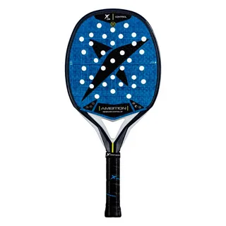 Raquete Drop Shot Ambition Renegade Control BT para beach tennis, com design azul e preto, furos simétricos e logotipo em formato de “X” centralizado.