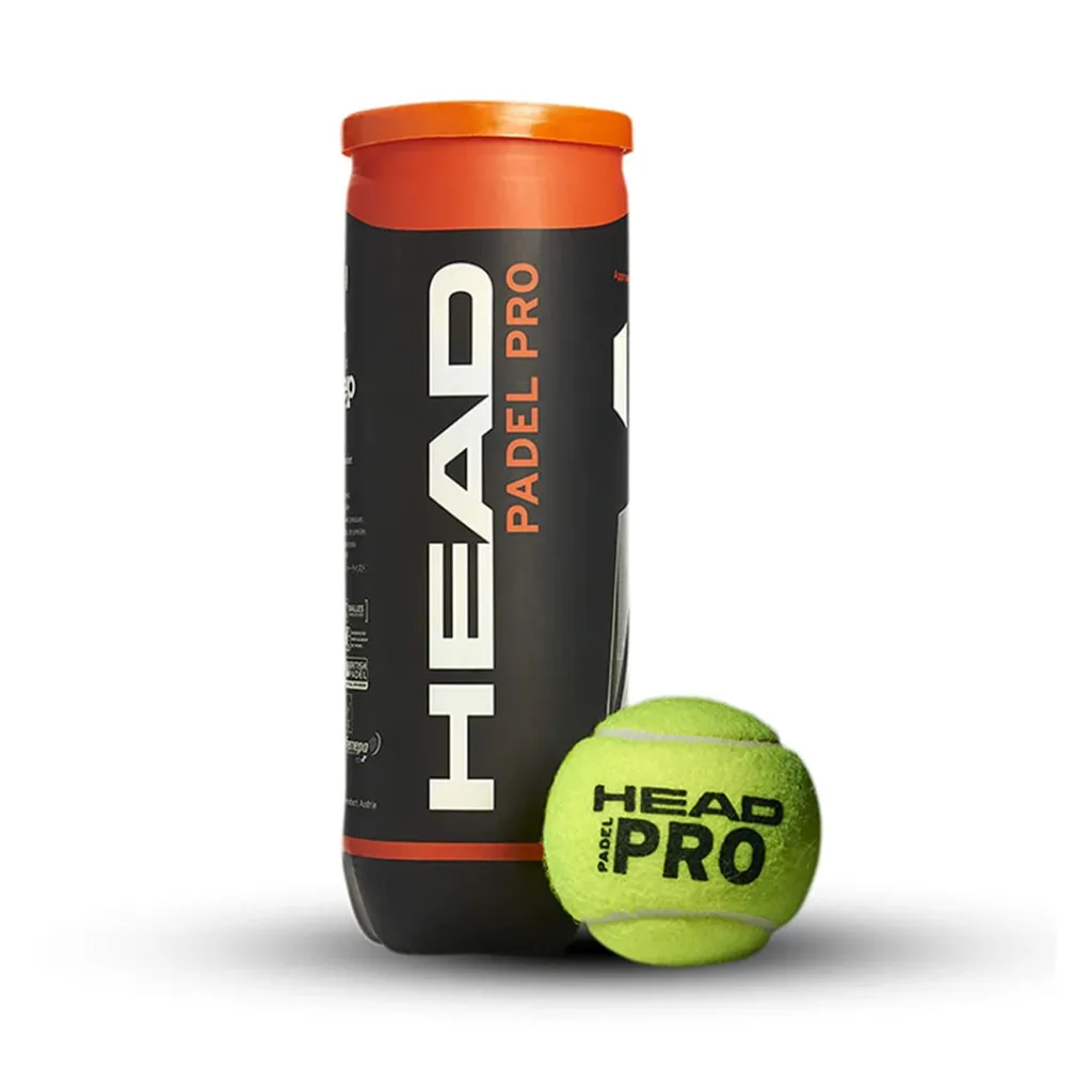 Lata de bolas de padel Head Padel Pro acompanhada de uma bola verde com o logo da marca em destaque.