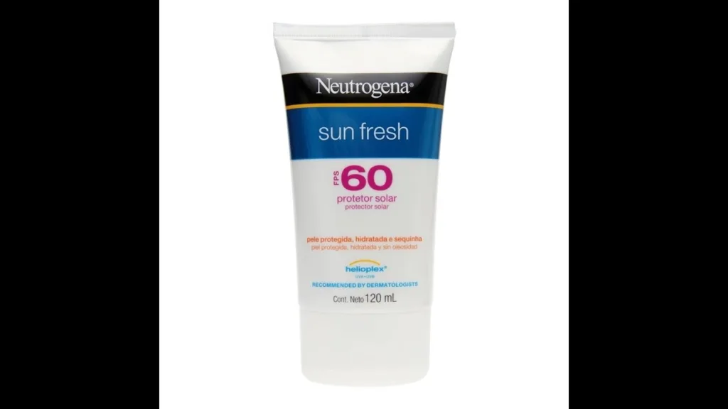 Protetor solar Neutrogena Sun Fresh FPS 60 em embalagem branca e azul, indicado para pele protegida, hidratada e sequinha, com tecnologia Helioplex UVA/UVB.